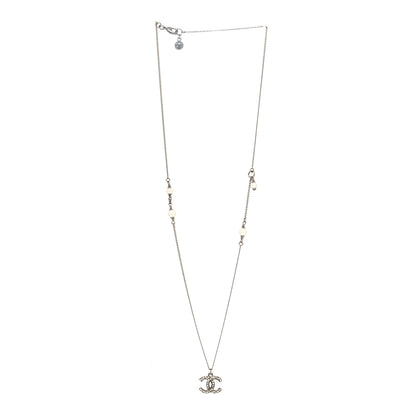 Chanel Crystal Pearl CC Pendant Necklace Silver 3 of 5