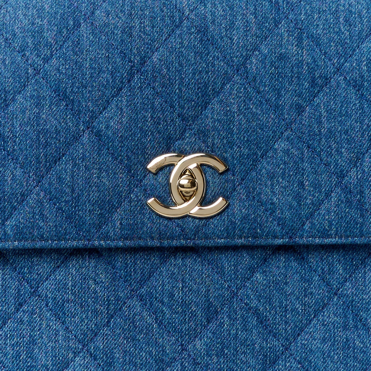 Denim Quilted Large Trendy CC Flap Dual Handle Bag Blue