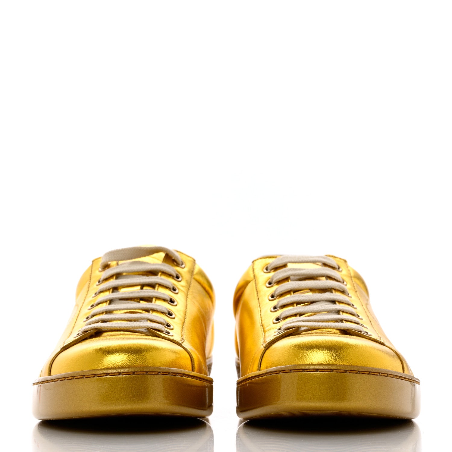 Gucci Metallic Nappa Interlocking G Perforated Mens Ace Sneakers 9 Oro Vecchio 2 of 9