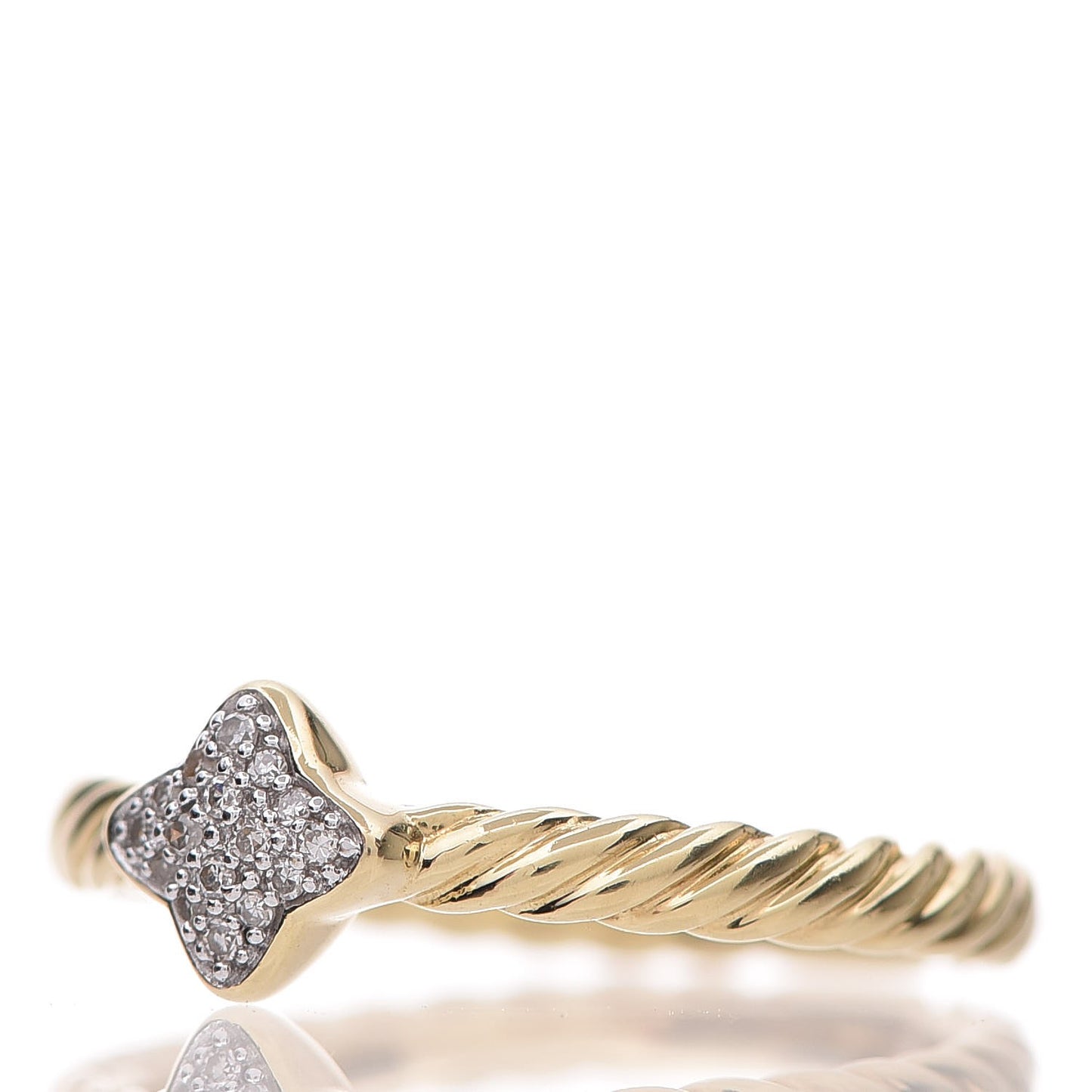 18K Yellow Gold Pave Diamond 6mm Quatrefoil Ring 52 6