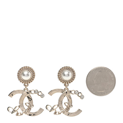 Chanel Metal Pearl Crystal Coco Script CC Drop Earrings Gold 2 of 4
