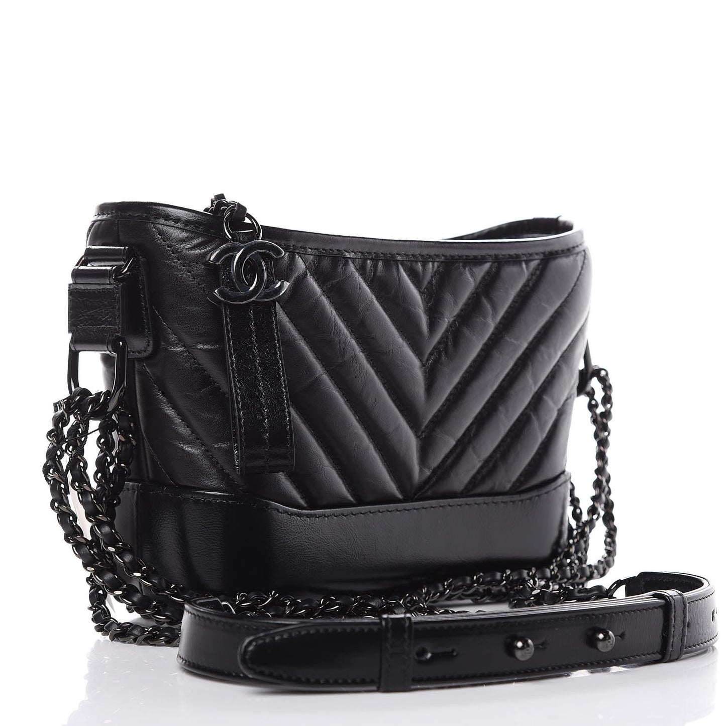 Aged Calfskin Chevron Quilted Small Gabrielle Hobo So Black