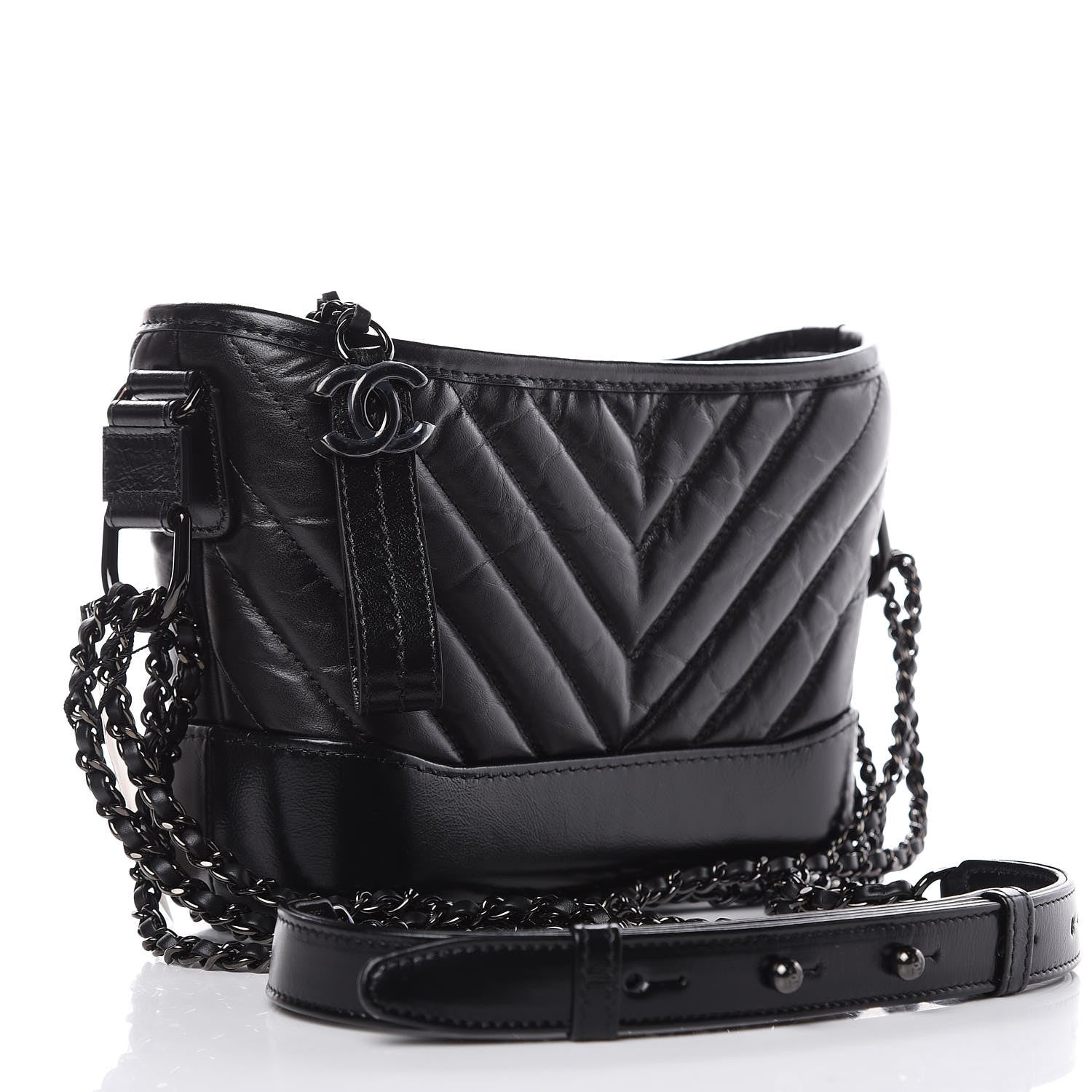 Chanel Aged Calfskin Chevron Quilted Small Gabrielle Hobo So Black 3 of 10