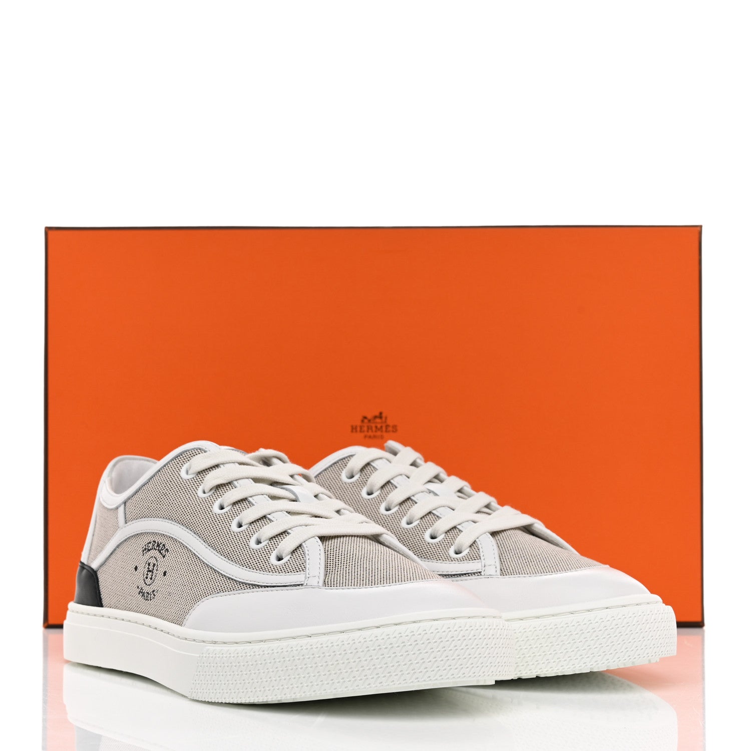 Hermes Canvas Calfskin Get Sneakers 39 Prunoir White 9 of 9