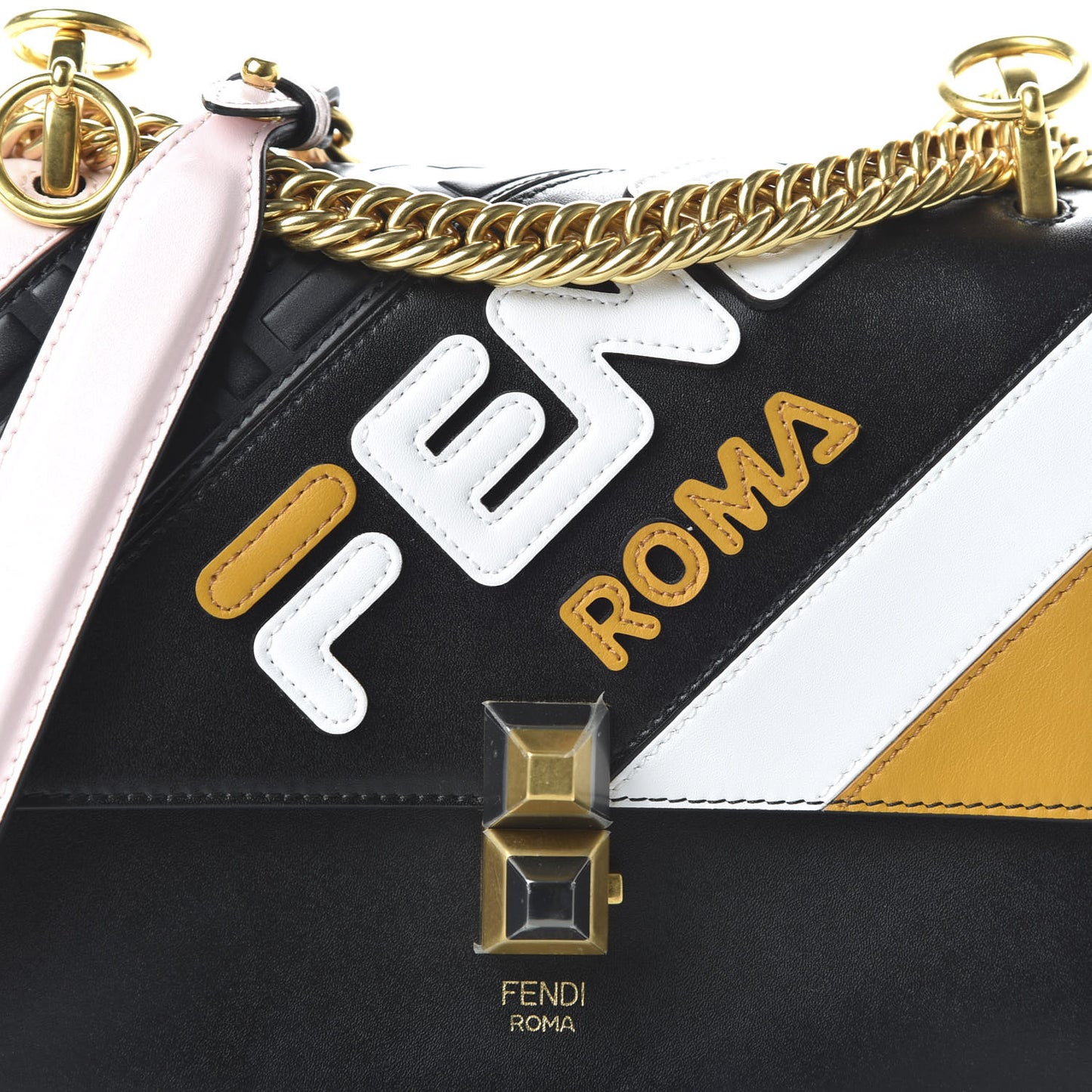 X FILA Vitello Liberty Mania Bi-Color FF 1974 Embossed Small Kan I Shoulder Bag Black Confetto Multicolor