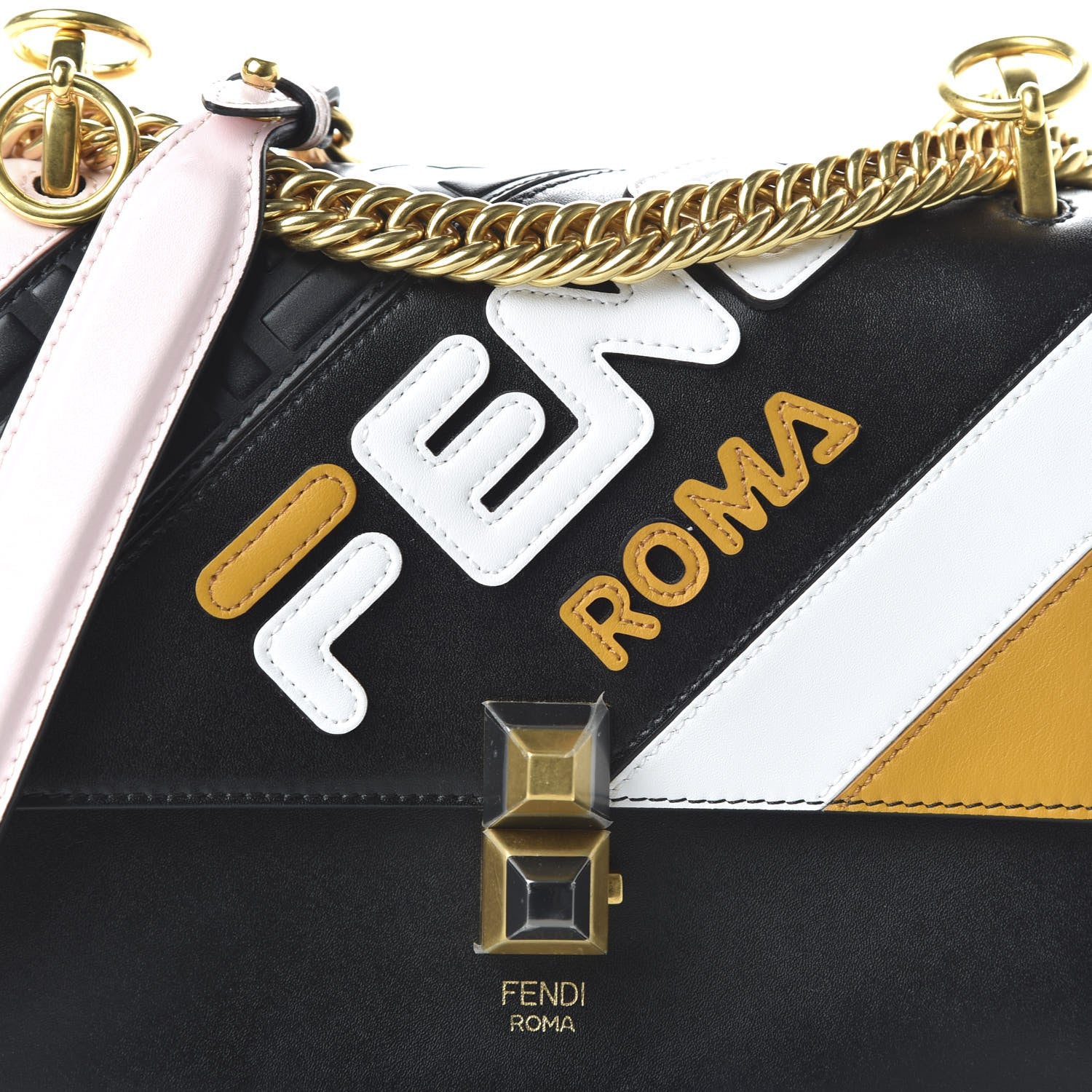 Fendi X FILA Vitello Liberty Mania Bi-Color FF 1974 Embossed Small Kan I Shoulder Bag Black Confetto Multicolor 10 of 11