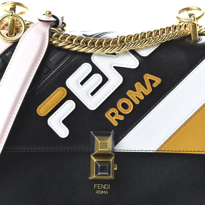 Fendi X FILA Vitello Liberty Mania Bi-Color FF 1974 Embossed Small Kan I Shoulder Bag Black Confetto Multicolor 10 of 11