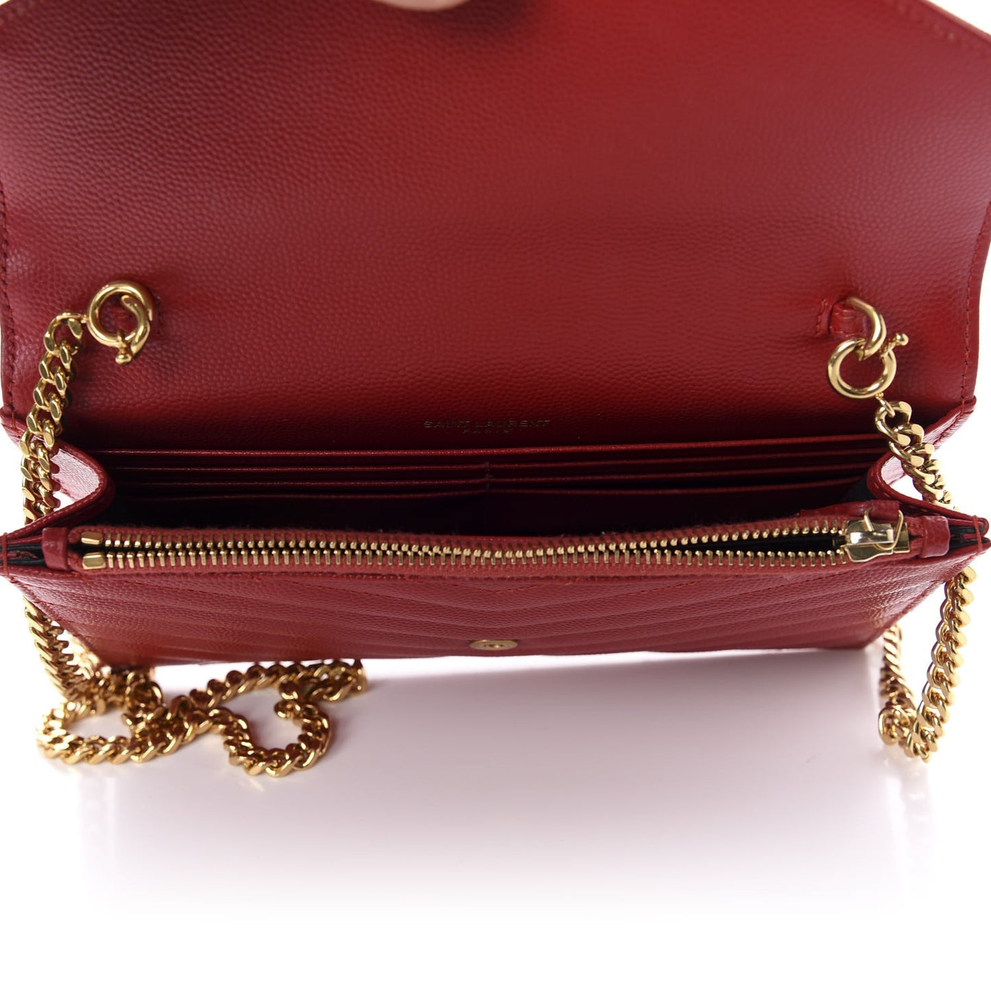 Grain De Poudre Matelasse Chevron Monogram Envelope Chain Wallet New Red