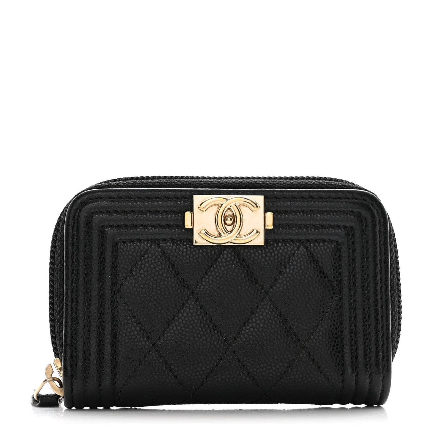 Caviar Quilted Boy Zip Around Coin Purse Wallet Black