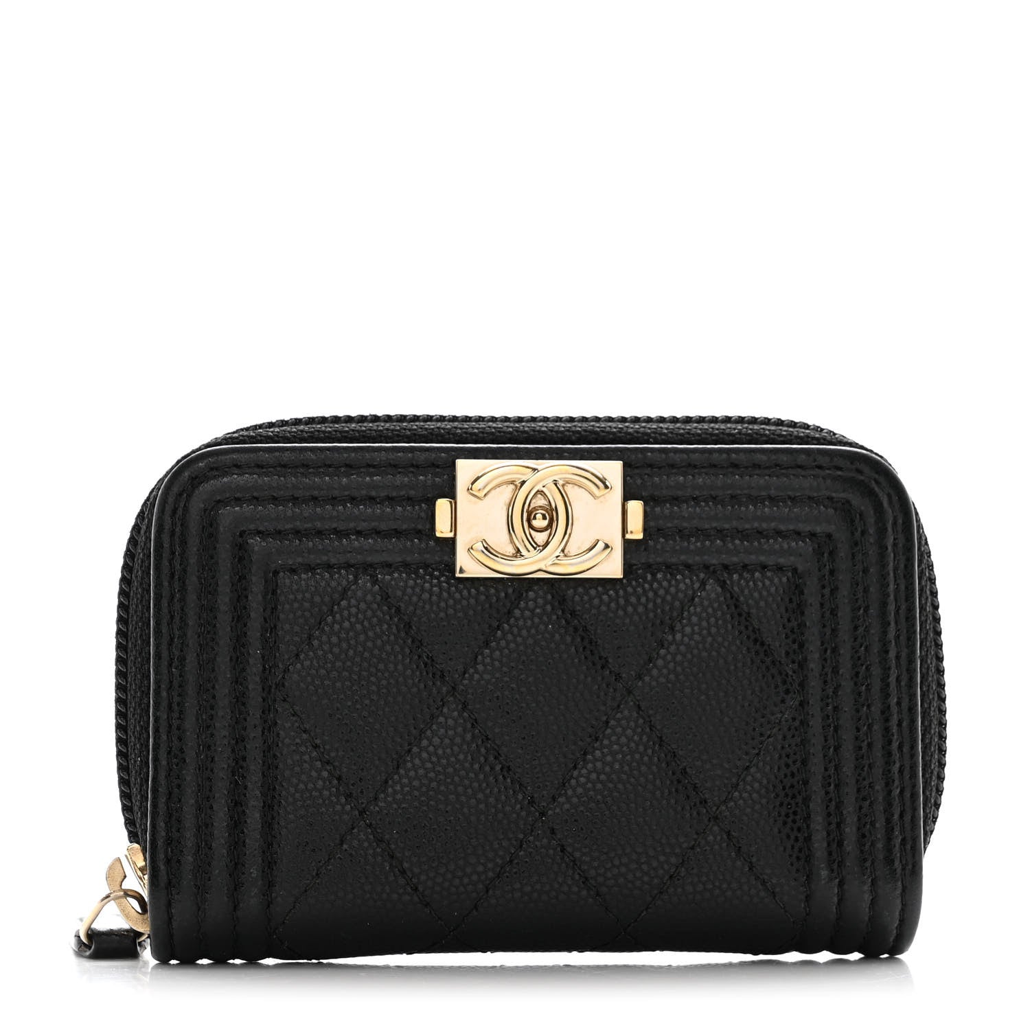 Chanel Caviar Quilted Boy Zip Around Coin Purse Wallet Black 1 of 9