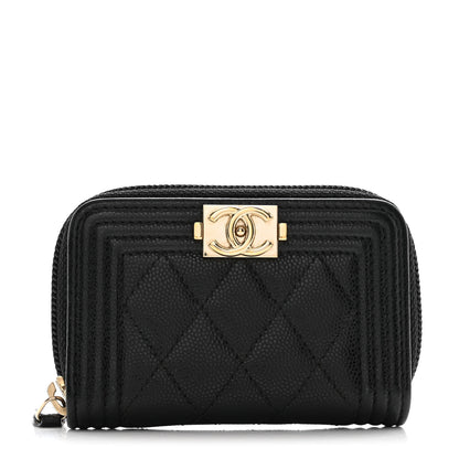 Chanel Caviar Quilted Boy Zip Around Coin Purse Wallet Black 1 of 9
