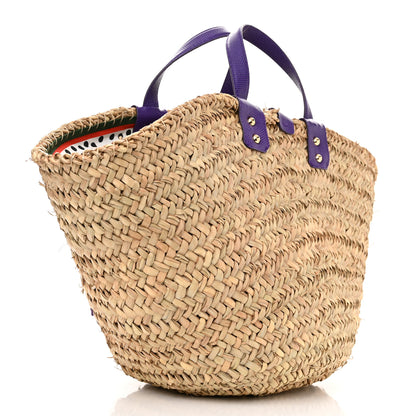 Dolce & Gabbana Woven Raffia Calfskin Lizard Embossed Crystal Embellished Kendra Logo Tote Violet Multicolor 3 of 12
