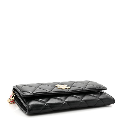 Chanel Shiny Lambskin Ribbon Quilted Clutch With Chain Black 4 of 12
