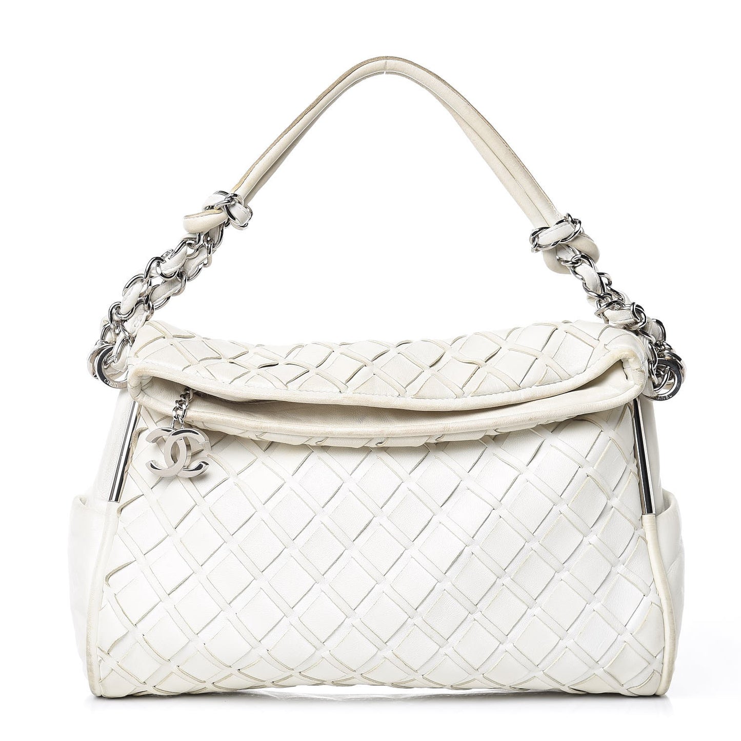 Lambskin Woven Medium Ultimate Soft Sombrero Hobo White