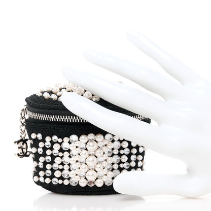 Chanel Tweed Pearl Lambskin Quilted Arm Coin Purse Black 2 of 11