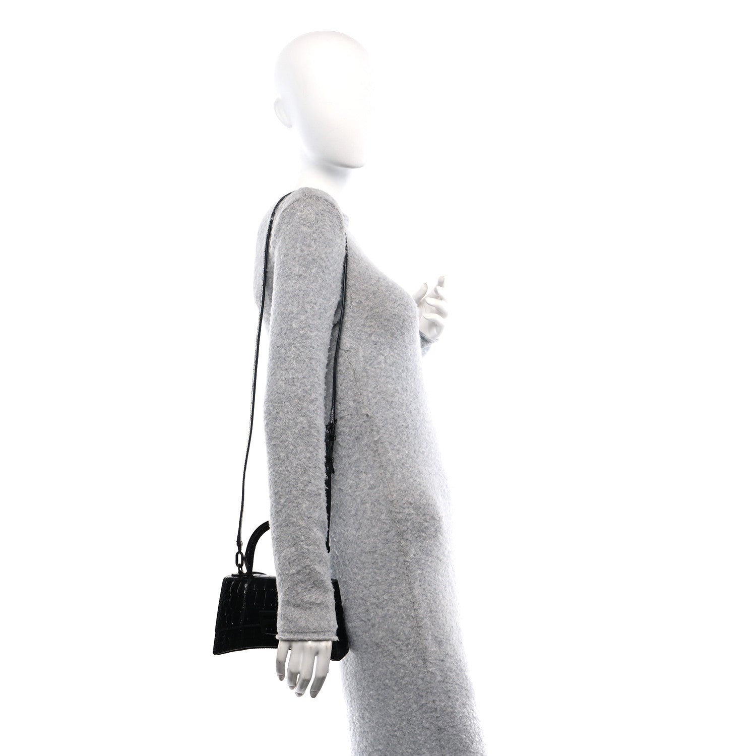 Balenciaga Shiny Calfskin Monochrome Crocodile Embossed Hourglass Top Handle Bag XS Black 2 of 10