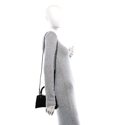 Balenciaga Shiny Calfskin Monochrome Crocodile Embossed Hourglass Top Handle Bag XS Black 2 of 10