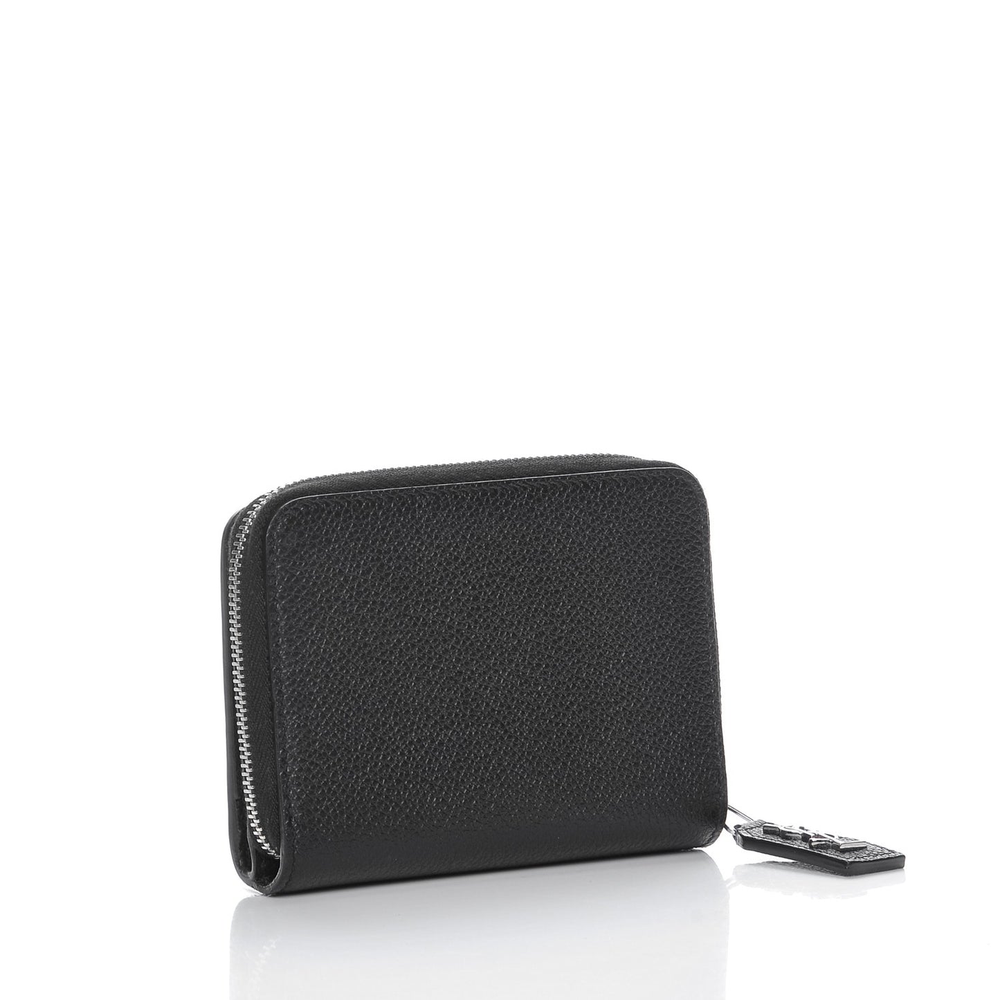 Grained Calfskin Rive Gauche Compact Zip Around Wallet Black
