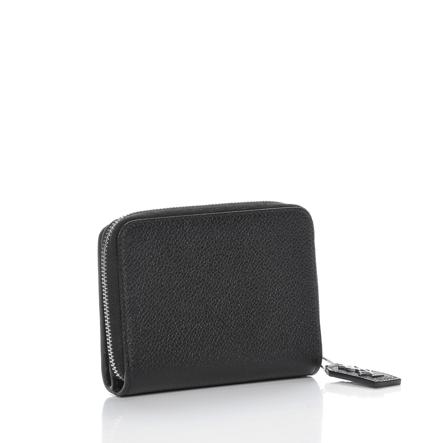 Saint Laurent Grained Calfskin Rive Gauche Compact Zip Around Wallet Black 3 of 7