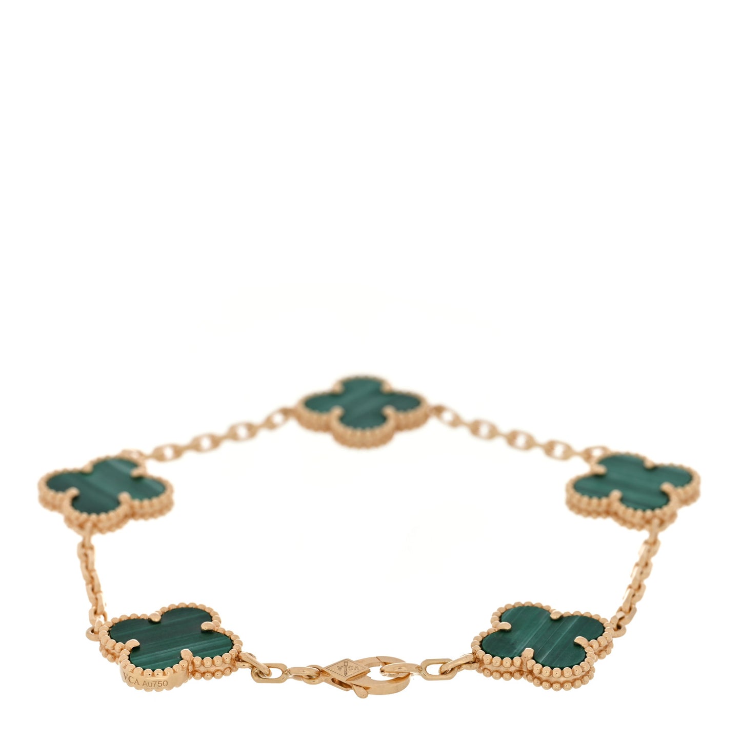 18K Yellow Gold Malachite 5 Motifs Vintage Alhambra Bracelet