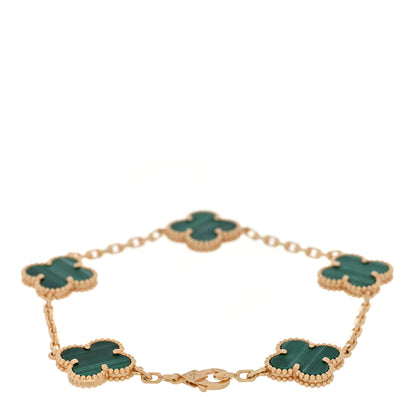 Van Cleef & Arpels 18K Yellow Gold Malachite 5 Motifs Vintage Alhambra Bracelet 2 of 4
