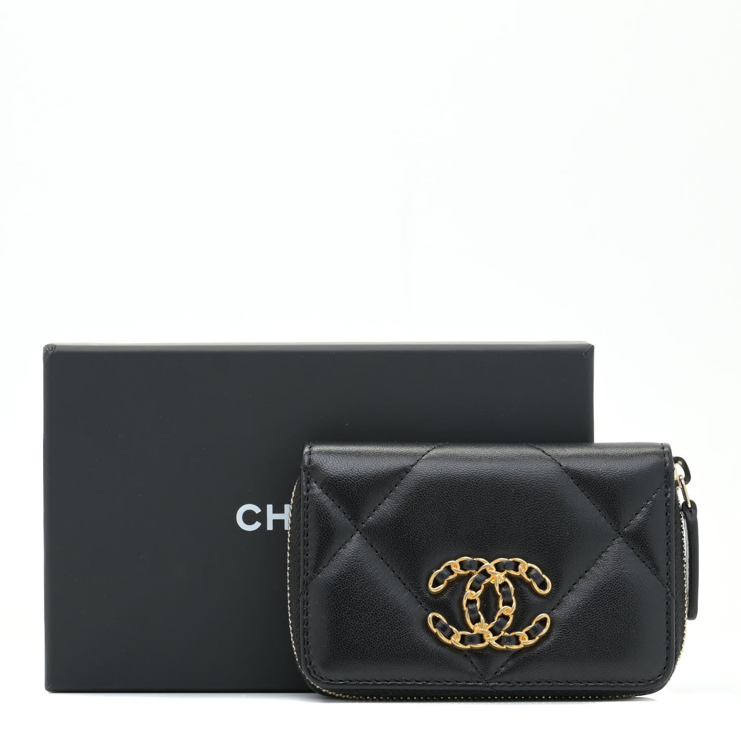 Chanel Lambskin Quilted Chanel 19 Zip Around Coin Purse Wallet Black 10 of 10
