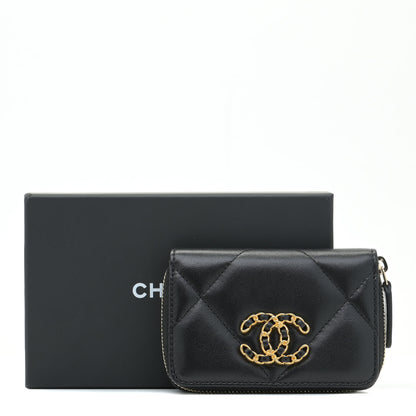 Chanel Lambskin Quilted Chanel 19 Zip Around Coin Purse Wallet Black 10 of 10