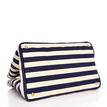 Prada Canapa Striped Logo Tote Navy 5 of 8