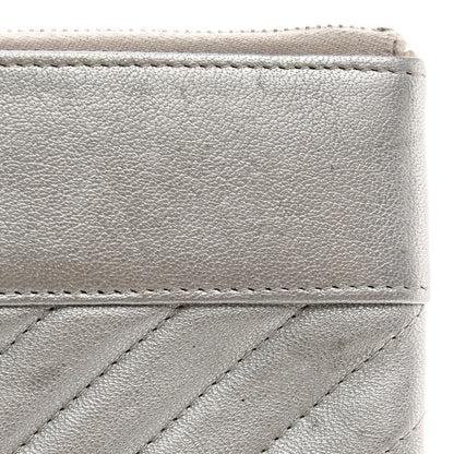 Chanel Metallic Sheepskin Chevron Quilted Mademoiselle Vintage Large Zip Pouch Silver 10 of 11