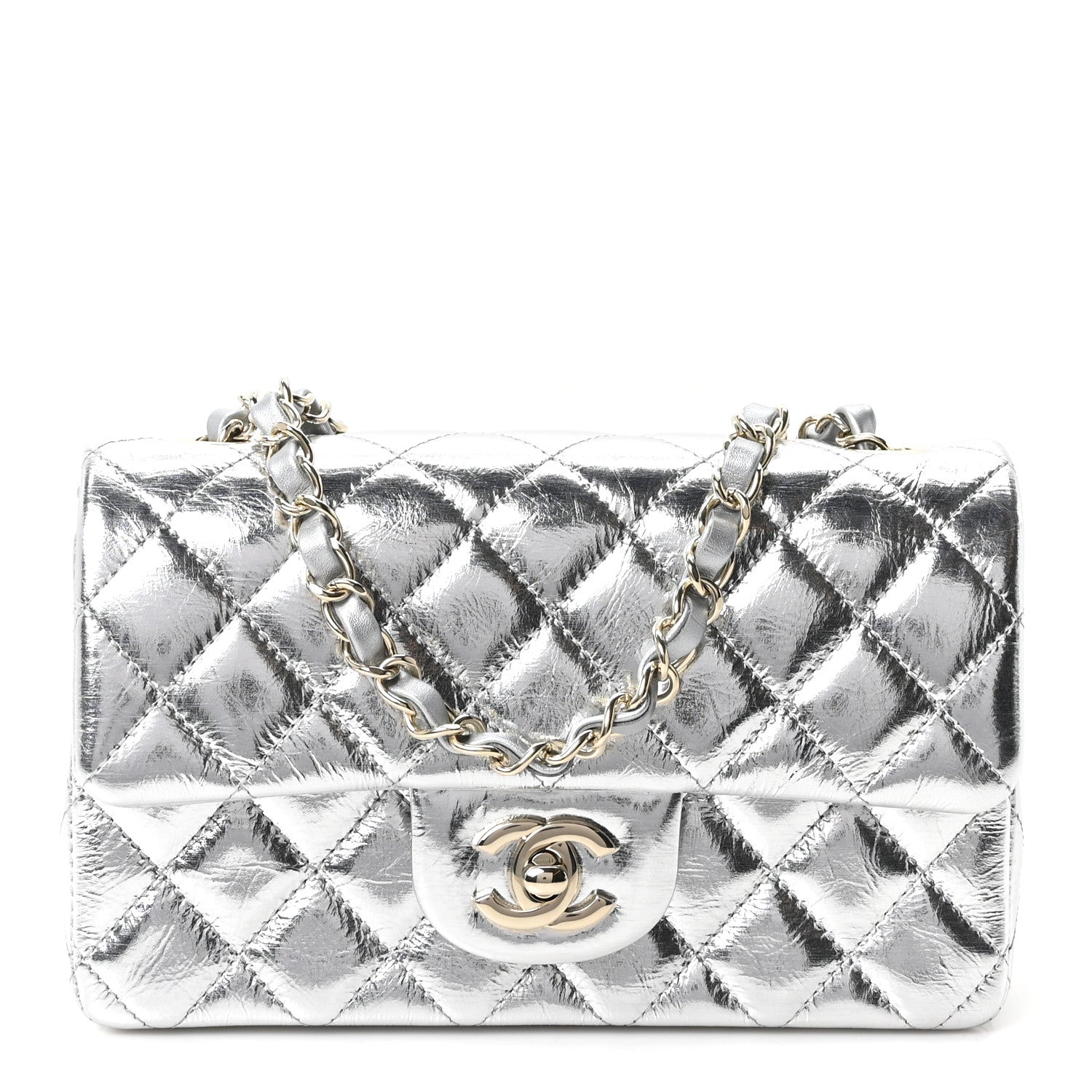 Chanel Hammered Metallic Calfskin Quilted Small Double Flap Silver 1 of 11