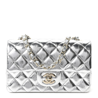 Chanel Hammered Metallic Calfskin Quilted Small Double Flap Silver 1 of 11