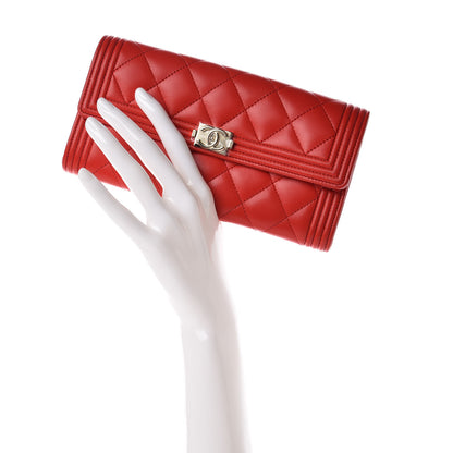 Chanel Lambskin Quilted Boy Flap Wallet Red 2 of 11