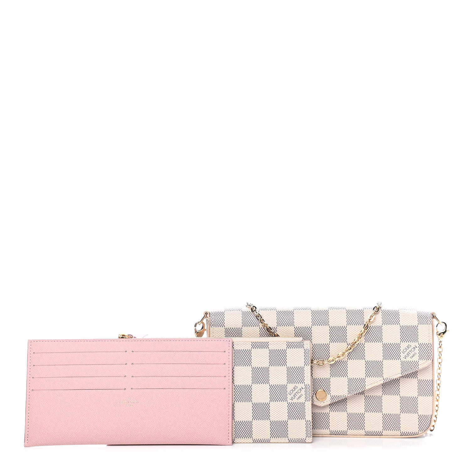 Louis Vuitton Damier Azur Pochette Felicie Chain Wallet Rose Ballerine 1 of 8