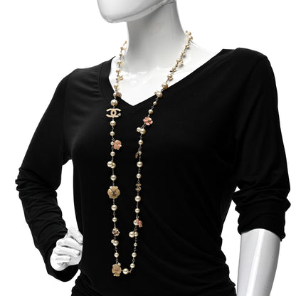 Chanel Pearl Enamel CC Camellia Necklace Gold Beige 2 of 6