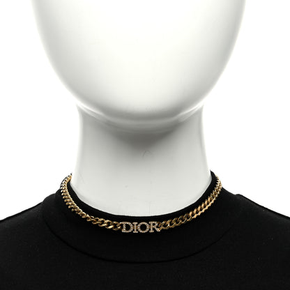 Christian Dior Metal Crystal Chain Choker Necklace Gold 2 of 4