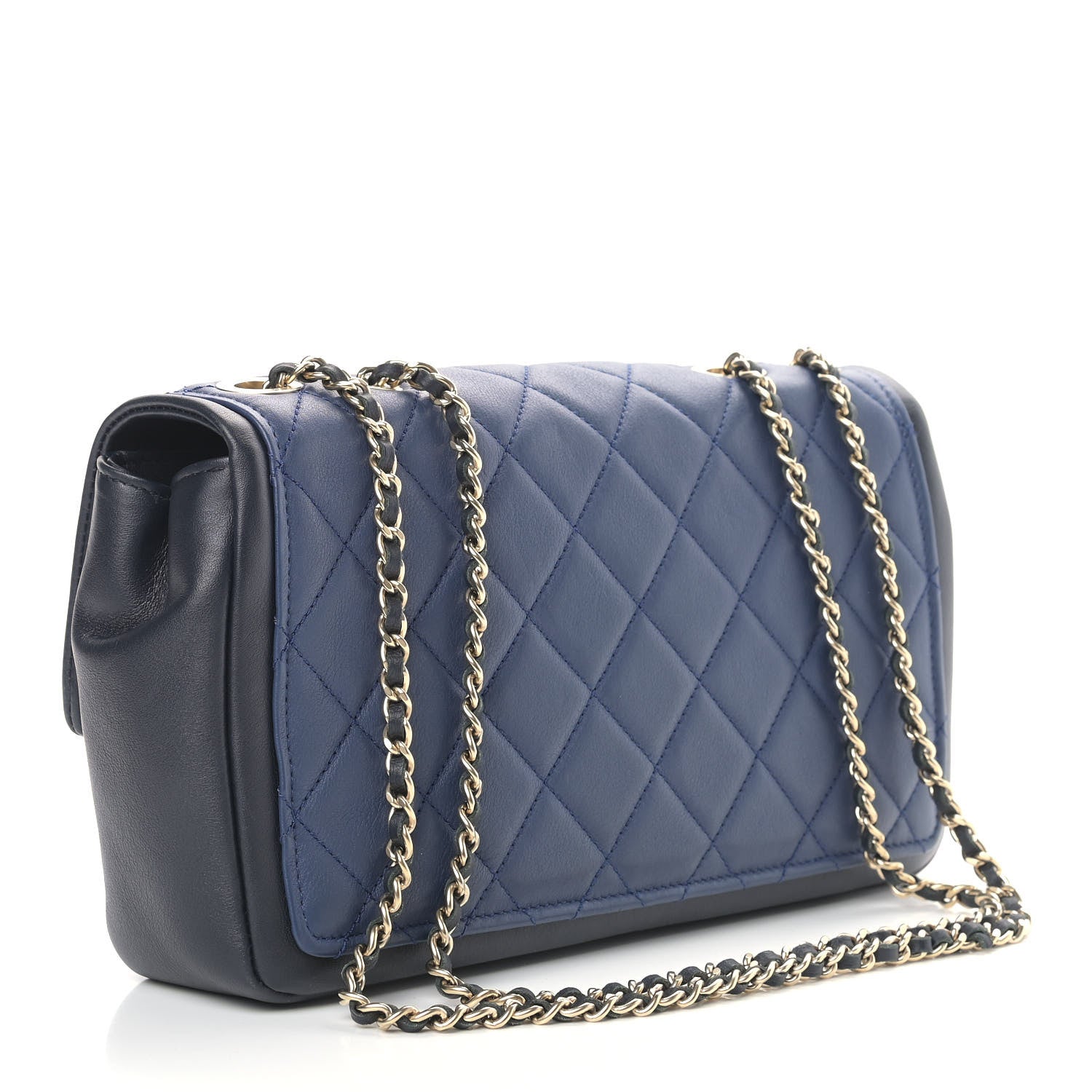 Chanel Lambskin Quilted Medium Graphic Flap Navy Black 3 of 12