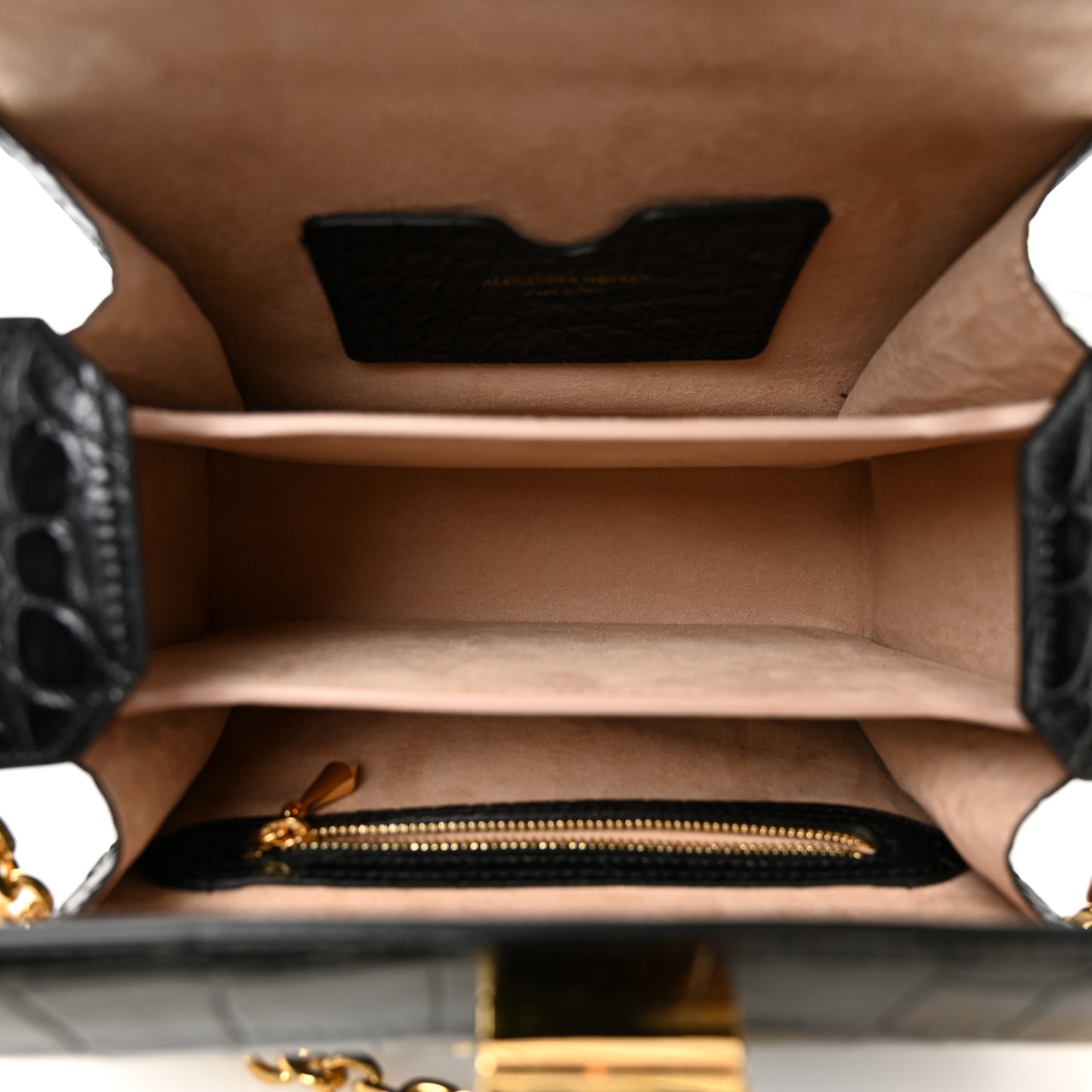 Calfskin Crocodile Embossed Box Shoulder Bag 19 Black