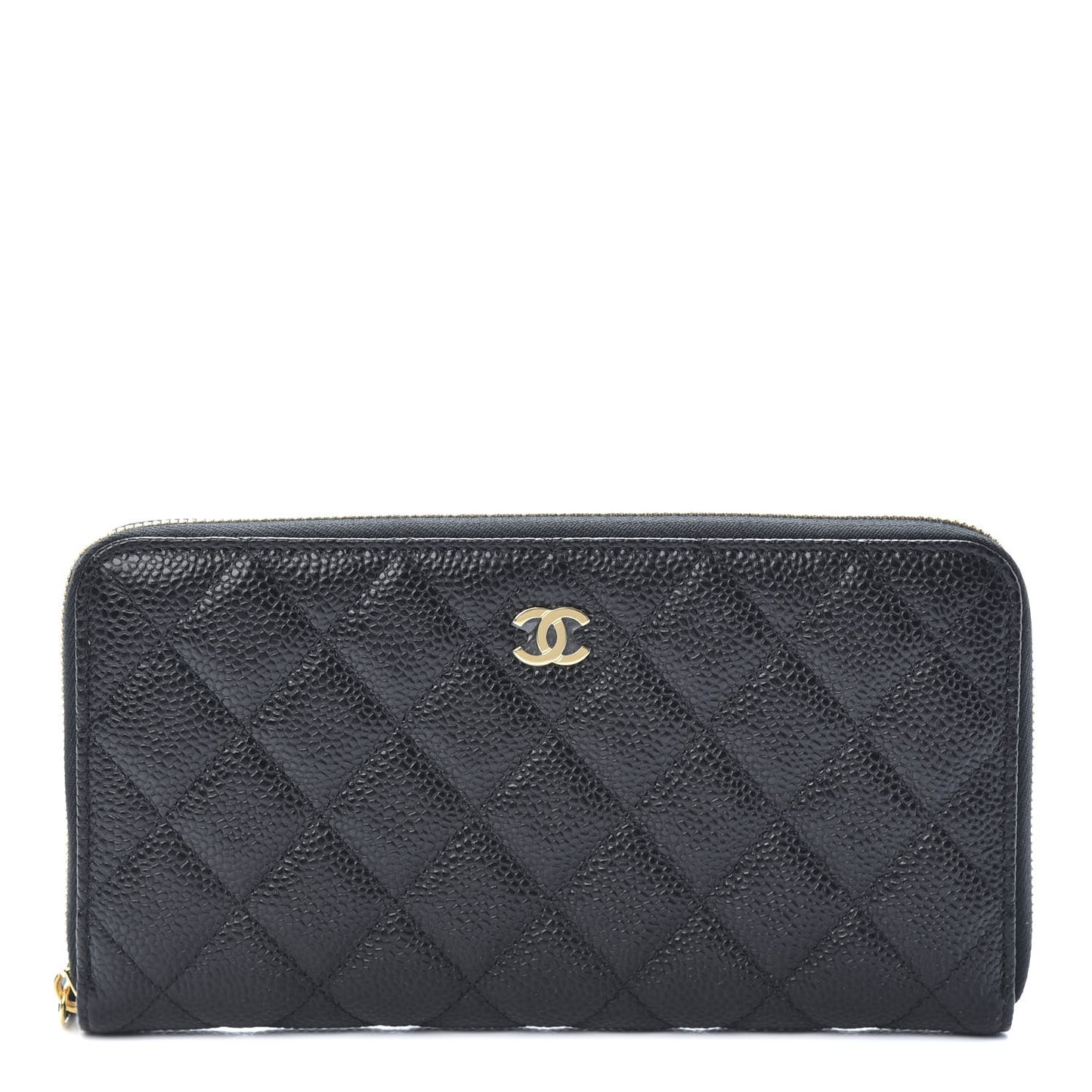 Caviar Quilted Large Gusset Zip Around Wallet Black
