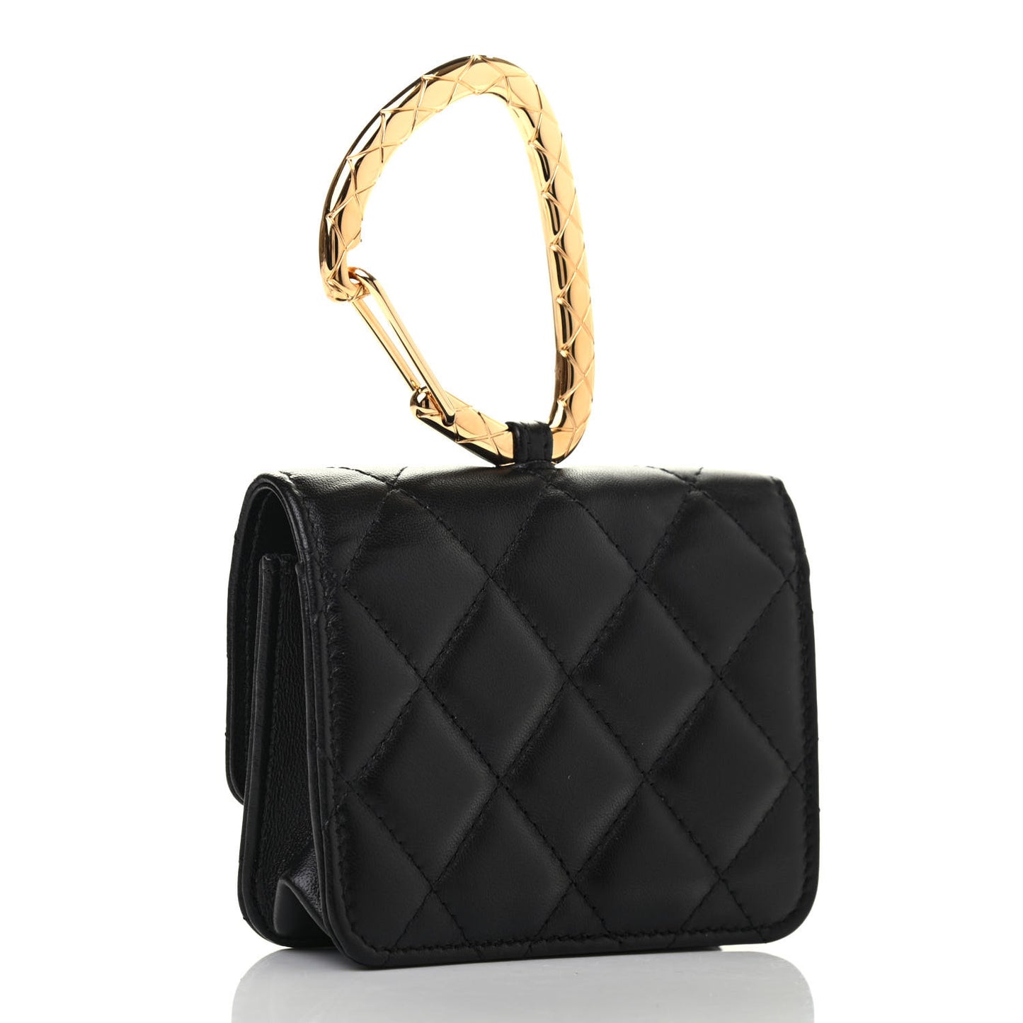 Lambskin Quilted CC Hook Card Holder Black