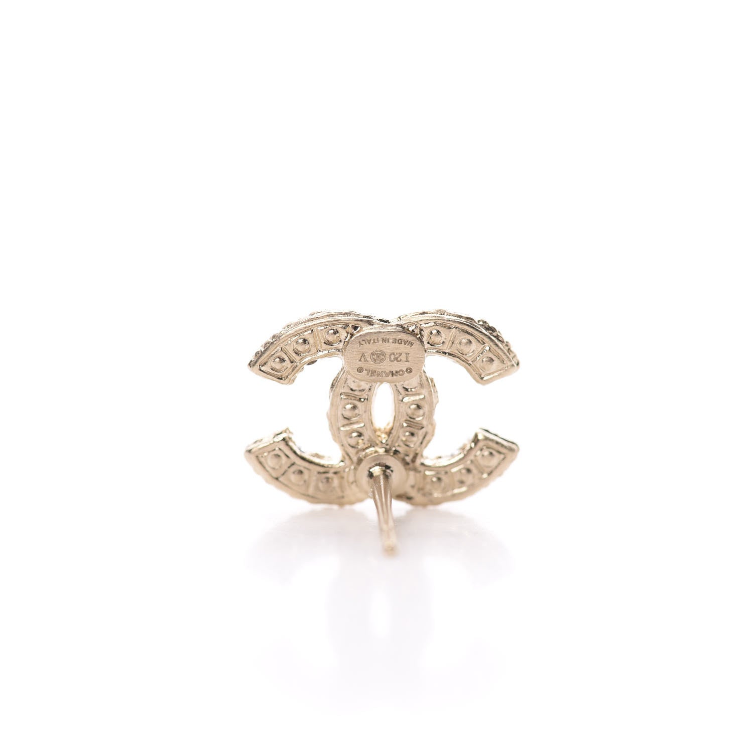 Chanel Metal Graduated Pearl Crystal CC Earrings Light Gold 4 of 5