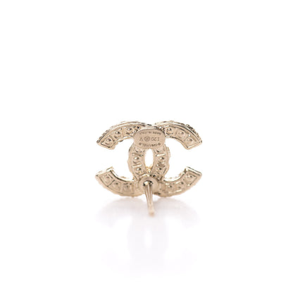 Chanel Metal Graduated Pearl Crystal CC Earrings Light Gold 4 of 5