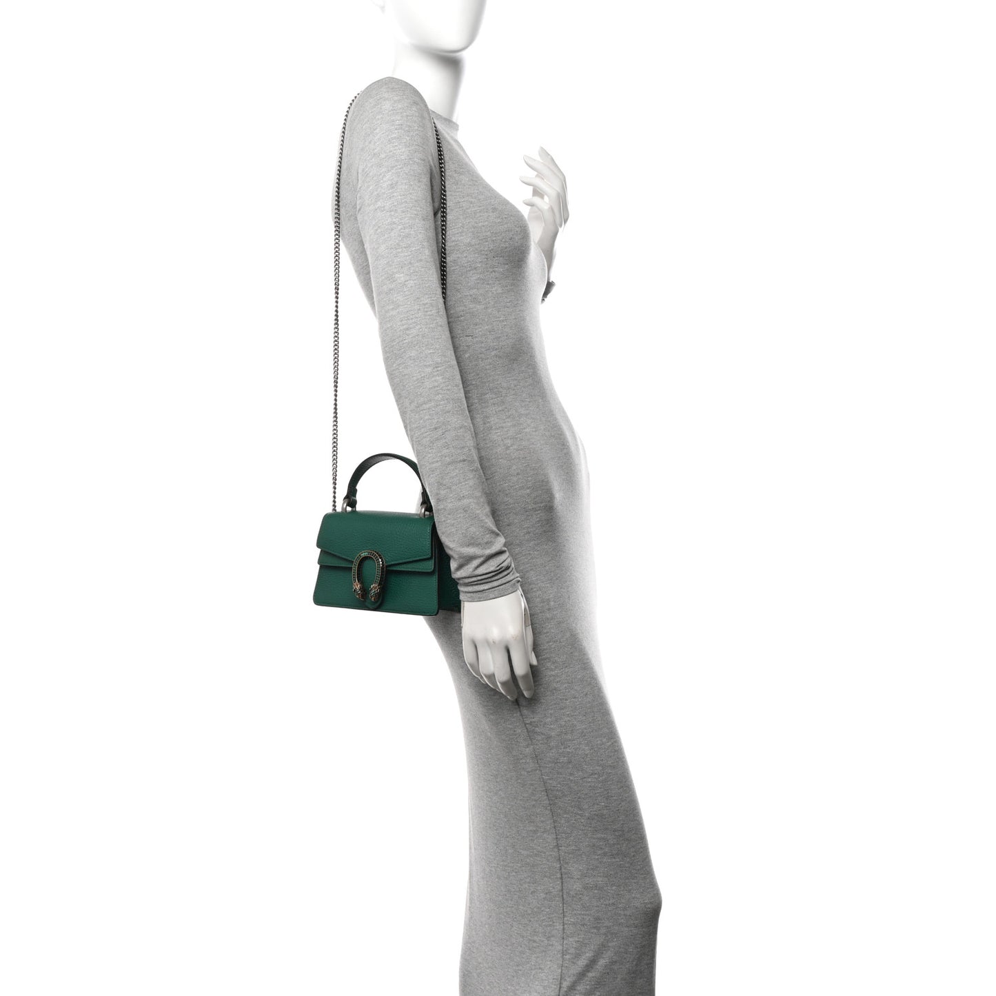 Dollar Calfskin Crystal Mini Dionysus Top Handle Bag Emerald