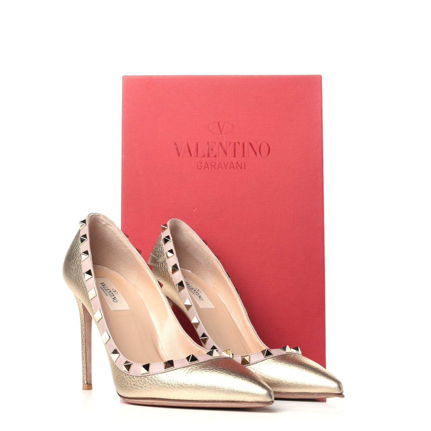 Metallic Pebbled Calfskin Rockstud 100mm Pumps 38 Mekong Poudre