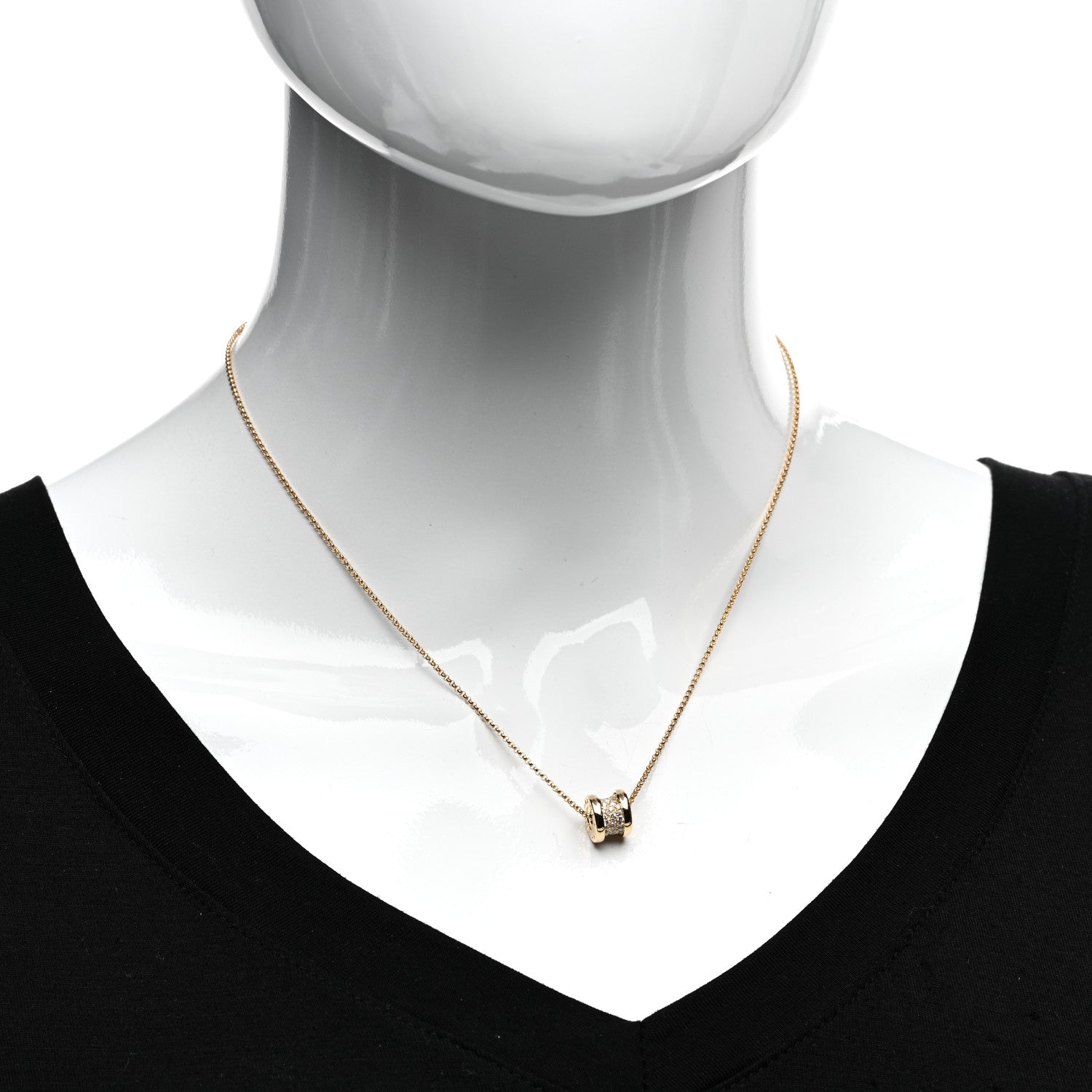Bulgari 18K Yellow Gold Diamond Small B.Zero1 Pave Pendant Necklace 2 of 5