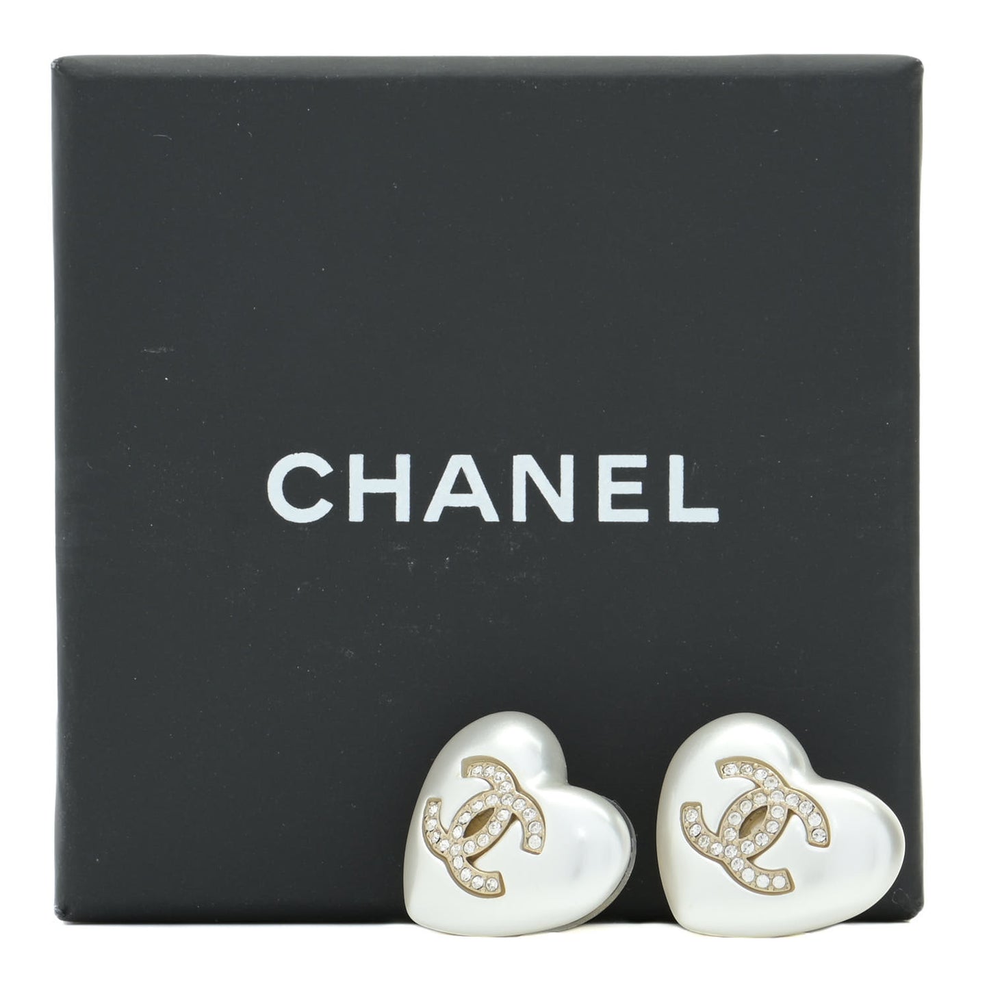 Pearl Crystal CC Heart Earrings Gold