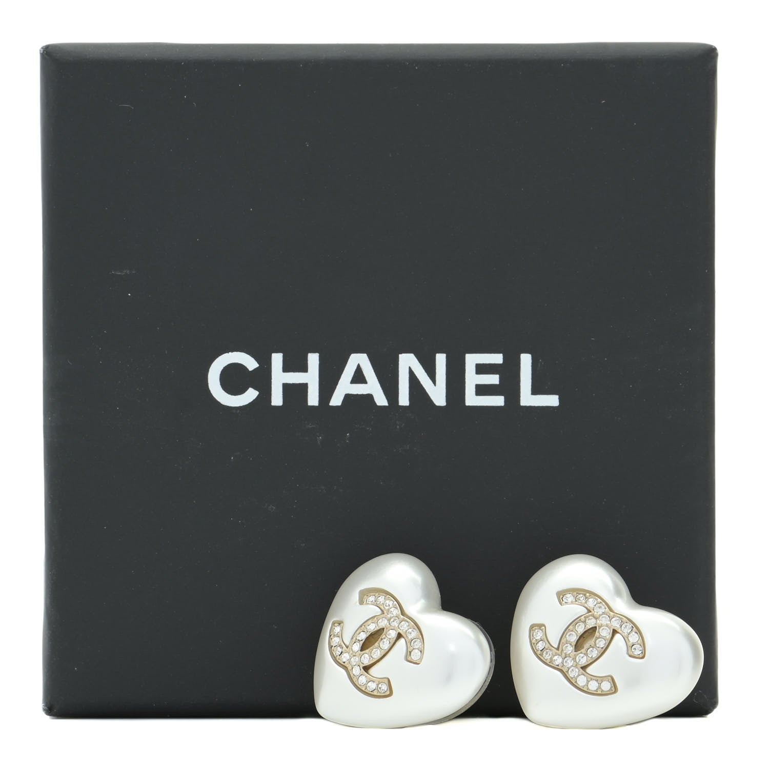 Chanel Pearl Crystal CC Heart Earrings Gold 5 of 5
