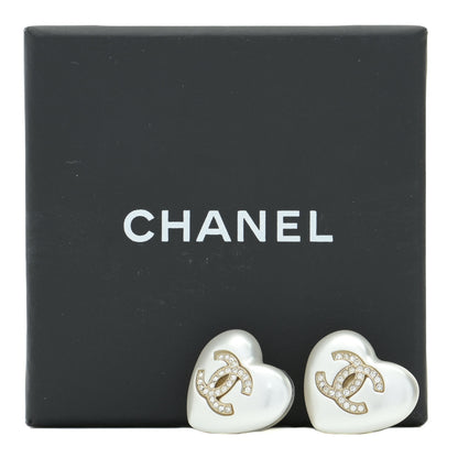 Chanel Pearl Crystal CC Heart Earrings Gold 5 of 5