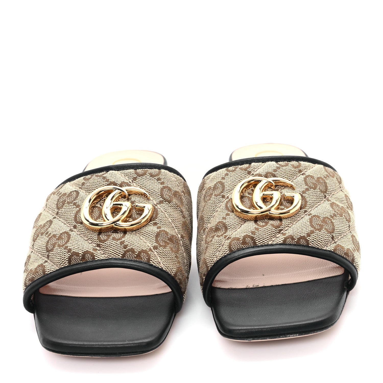 Gucci Monogram Matelasse Diagonal GG Marmont Flat Slide Sandals 37.5 Beige Ebony Black 3 of 10