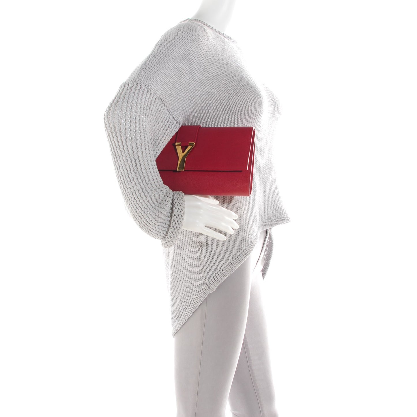Textured Calfskin Classic Y Clutch Red