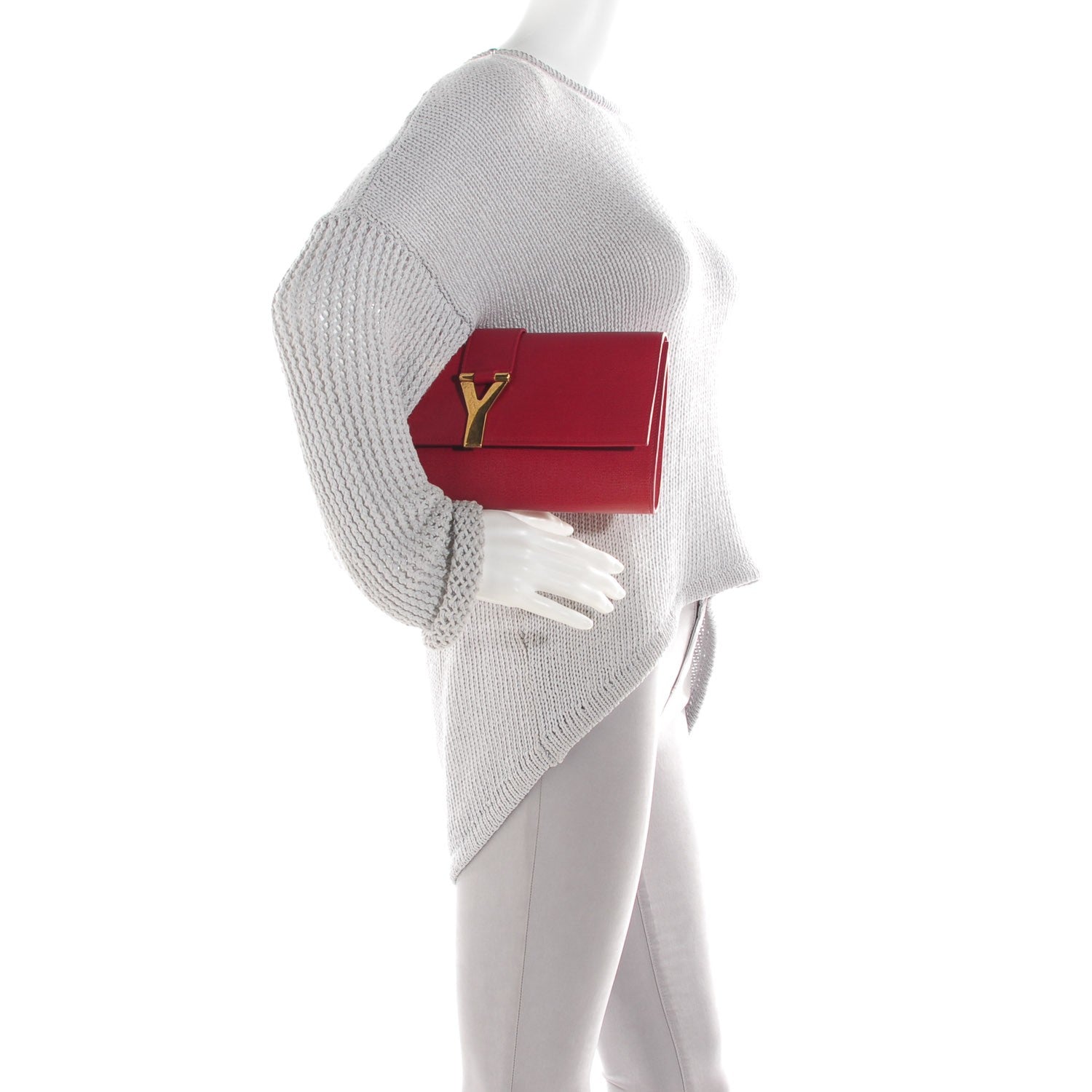 Saint Laurent Textured Calfskin Classic Y Clutch Red 2 of 7